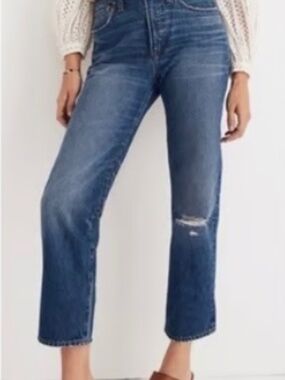 Madewell Classic Straight Jeans in Jade Wash: Knee Rip Edition 23